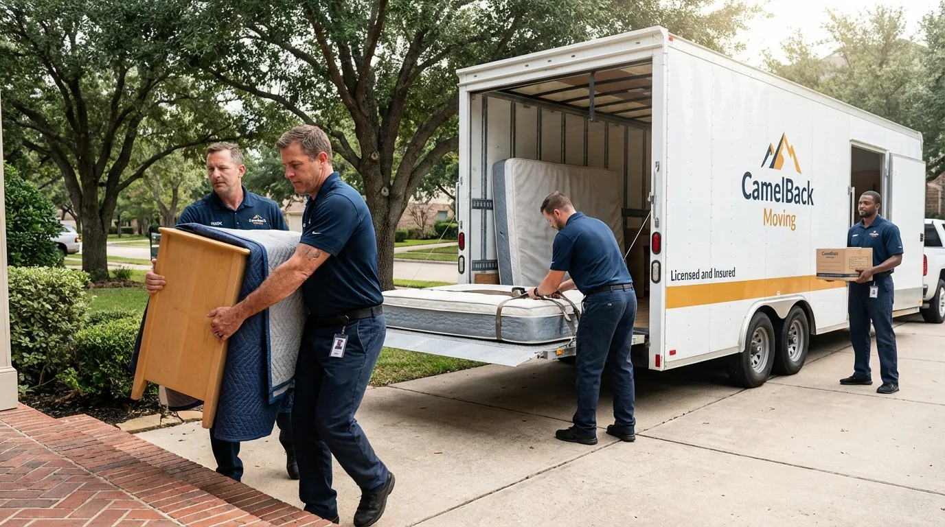 Crew loading residential truck for cross-state move from Saint Joseph, MN