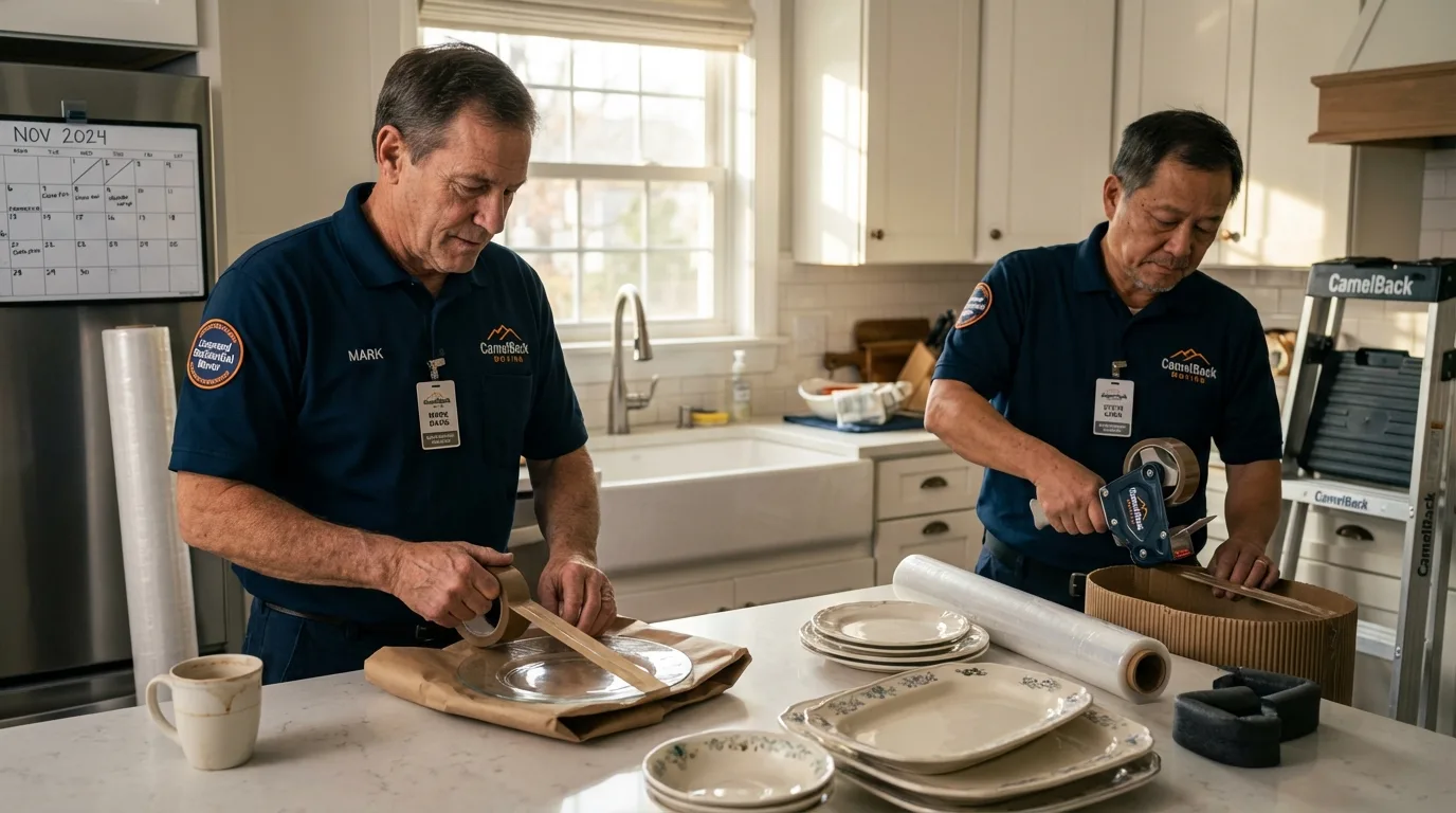 Professional crew packing kitchen dishware in Saint Joseph, MN